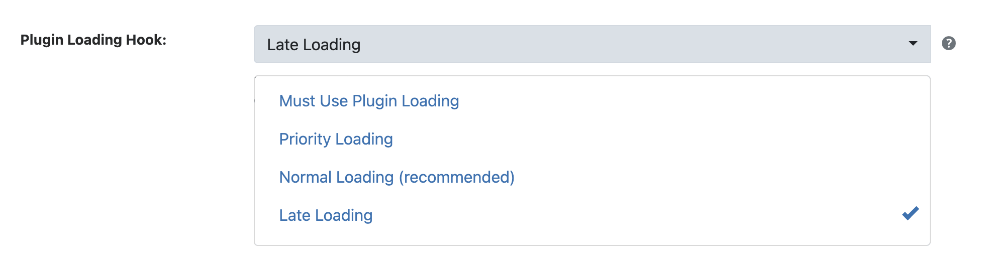 WP Ghost Advanced Compatibility settings showing Plugin Loading Hook set to Late Loading