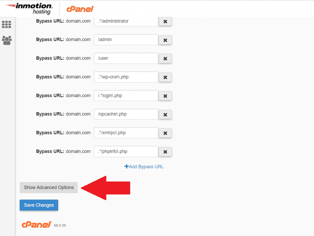 InMotion Cache Manager Advanced Options showing Force Passthru Path field