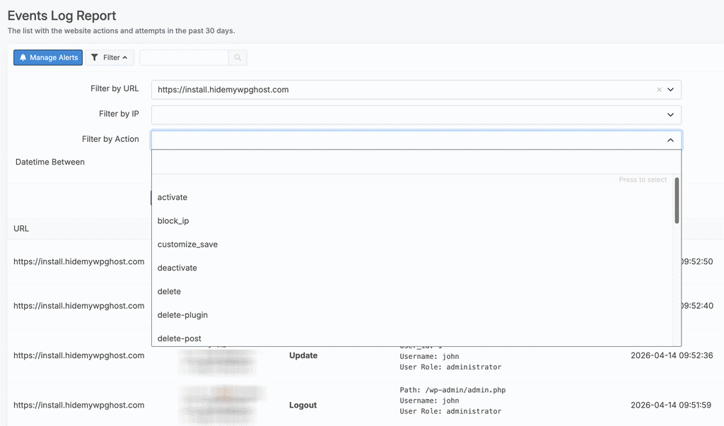 Cloud logs are also accessible from any device through the WP Ghost Dashboard,