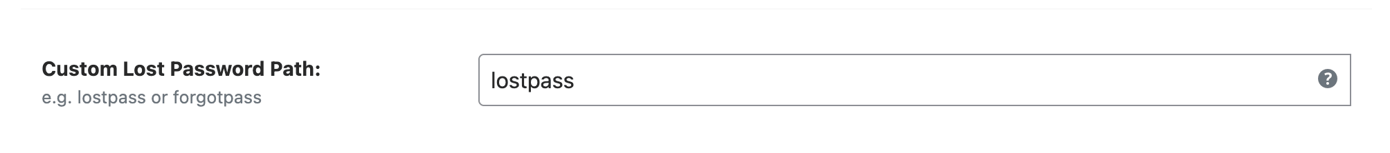 WP Ghost custom lost password path field in Login Security settings