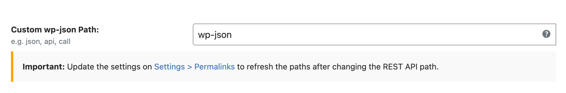 WP Ghost Custom wp-json Path field in API Security settings