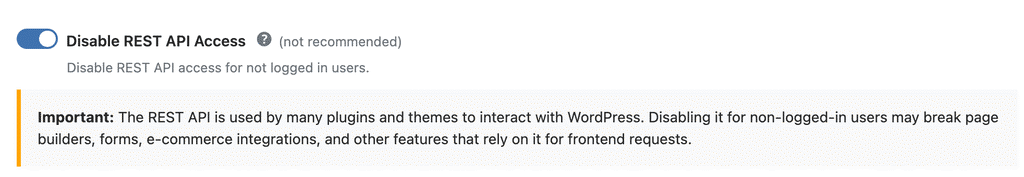 WP Ghost toggle to hide REST API URL link from the website HTML header