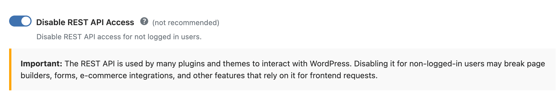 WP Ghost toggle to disable REST API access for non-logged-in visitors