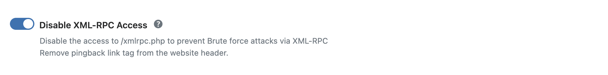 WP Ghost toggle to disable XML-RPC access in API Security settings