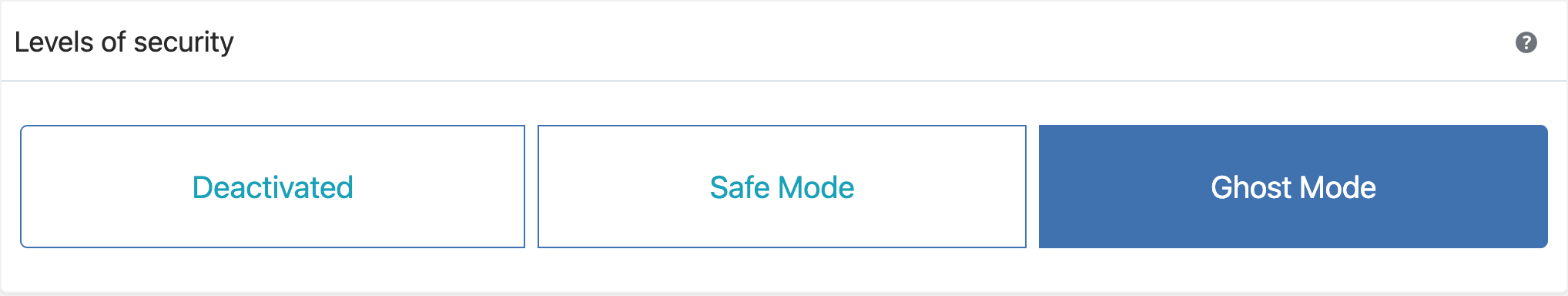 WP Ghost Ghost Mode selected in the Level of Security settings showing maximum path protection with all paths changed