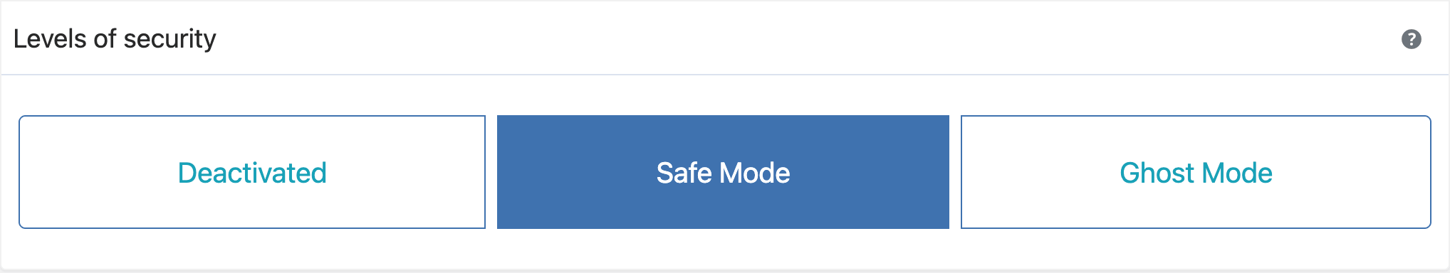 WP Ghost Level of Security panel showing Safe Mode and Ghost Mode options