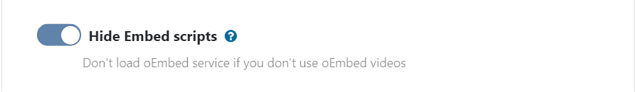 WP Ghost toggle to disable WordPress oEmbed scripts for improved performance