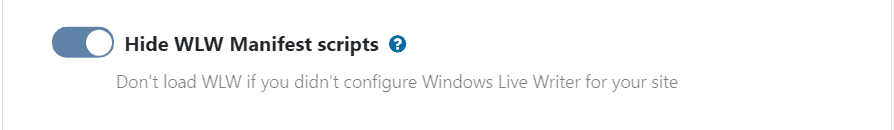 WP Ghost toggle to disable Windows Live Writer manifest scripts