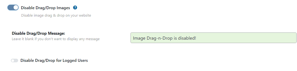 WP Ghost Disable Drag/Drop Images toggle for image download prevention