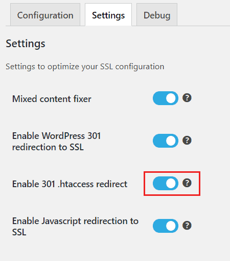 Really Simple SSL .htaccess redirect option that writes rules to .htaccess