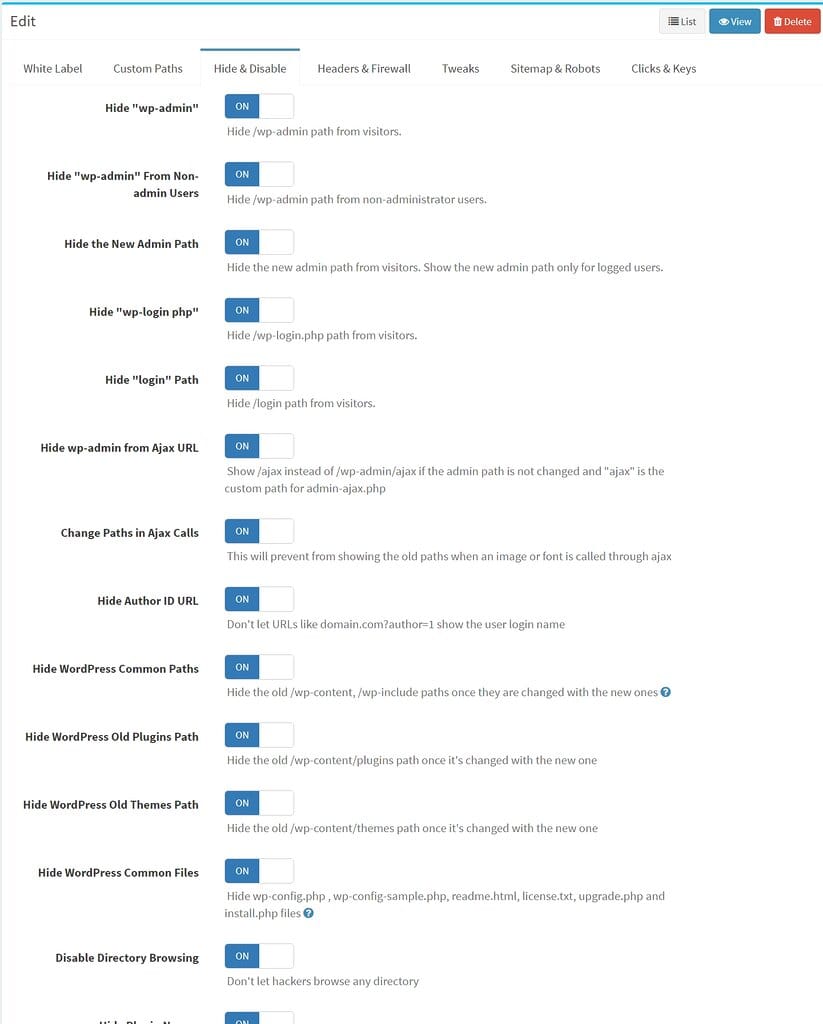WP Ghost White Label preconfigured firewall and brute force settings