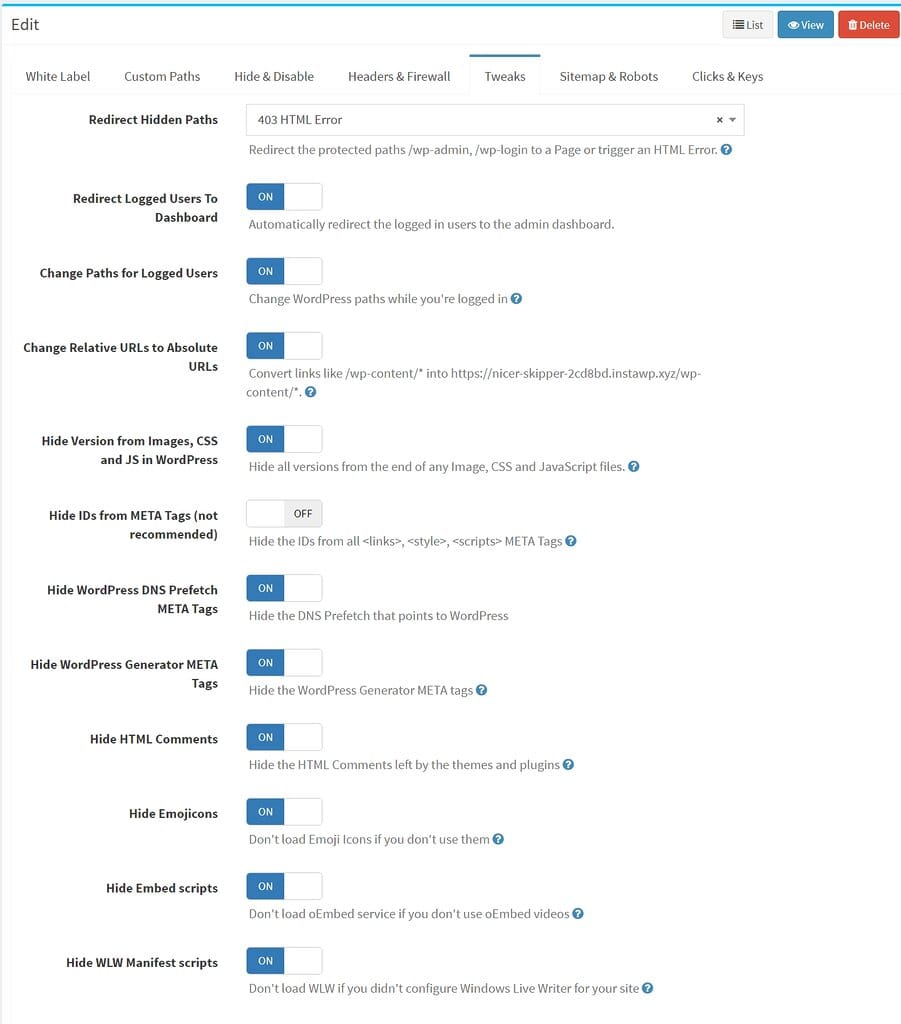 WP Ghost White Label preconfigured mapping and advanced settings