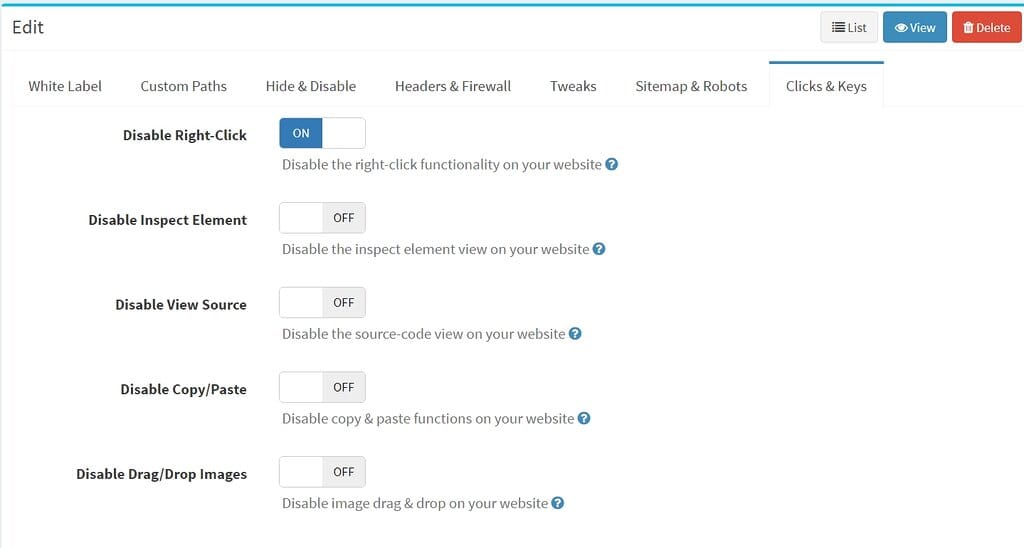 WP Ghost White Label final configuration options and save button