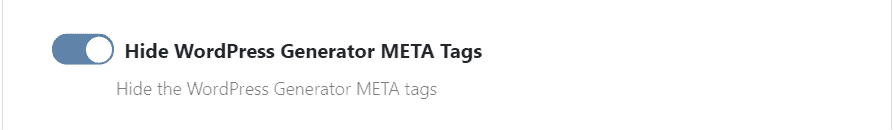 WP Ghost toggle to remove WordPress Generator META tags from page header