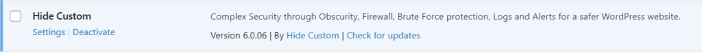 White-labeled plugin entry in WordPress showing custom name and author link