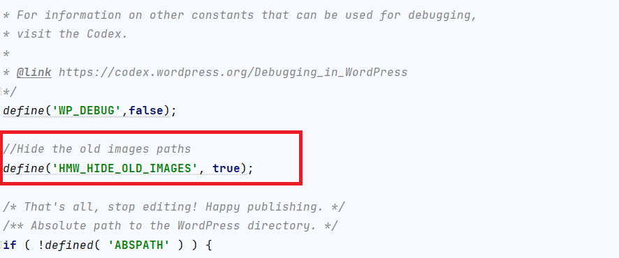 Adding HMW_HIDE_OLD_IMAGES constant to wp-config.php to enable image path hiding in WP Ghost