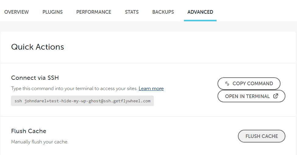 Clearing the Flywheel server cache after configuring WP Ghost path security