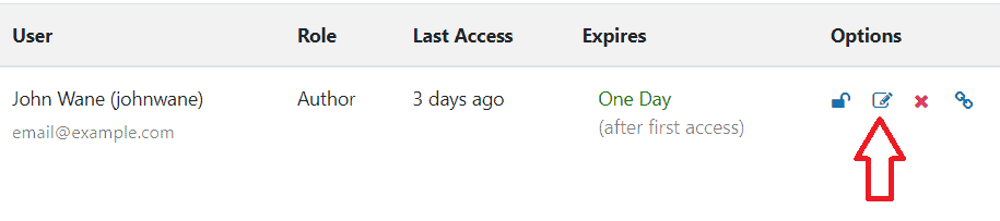 WP Ghost edit button for modifying temporary login settings