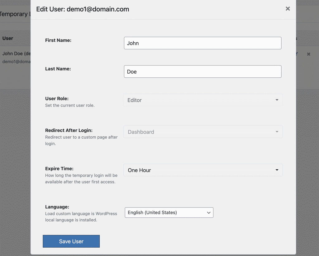 WP Ghost Temporary Logins list with the Add New Temporary Login button highlighted