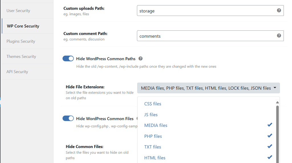 WP Ghost Hide File Extensions list with MEDIA Files selected to redirect old image paths to new custom paths