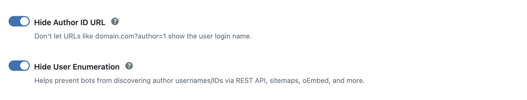 WP Ghost toggle to hide author ID URL and block username enumeration via ?author= parameter