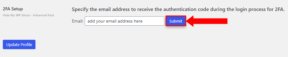 WP Ghost email address entry for 2FA Email Code setup in User Profile