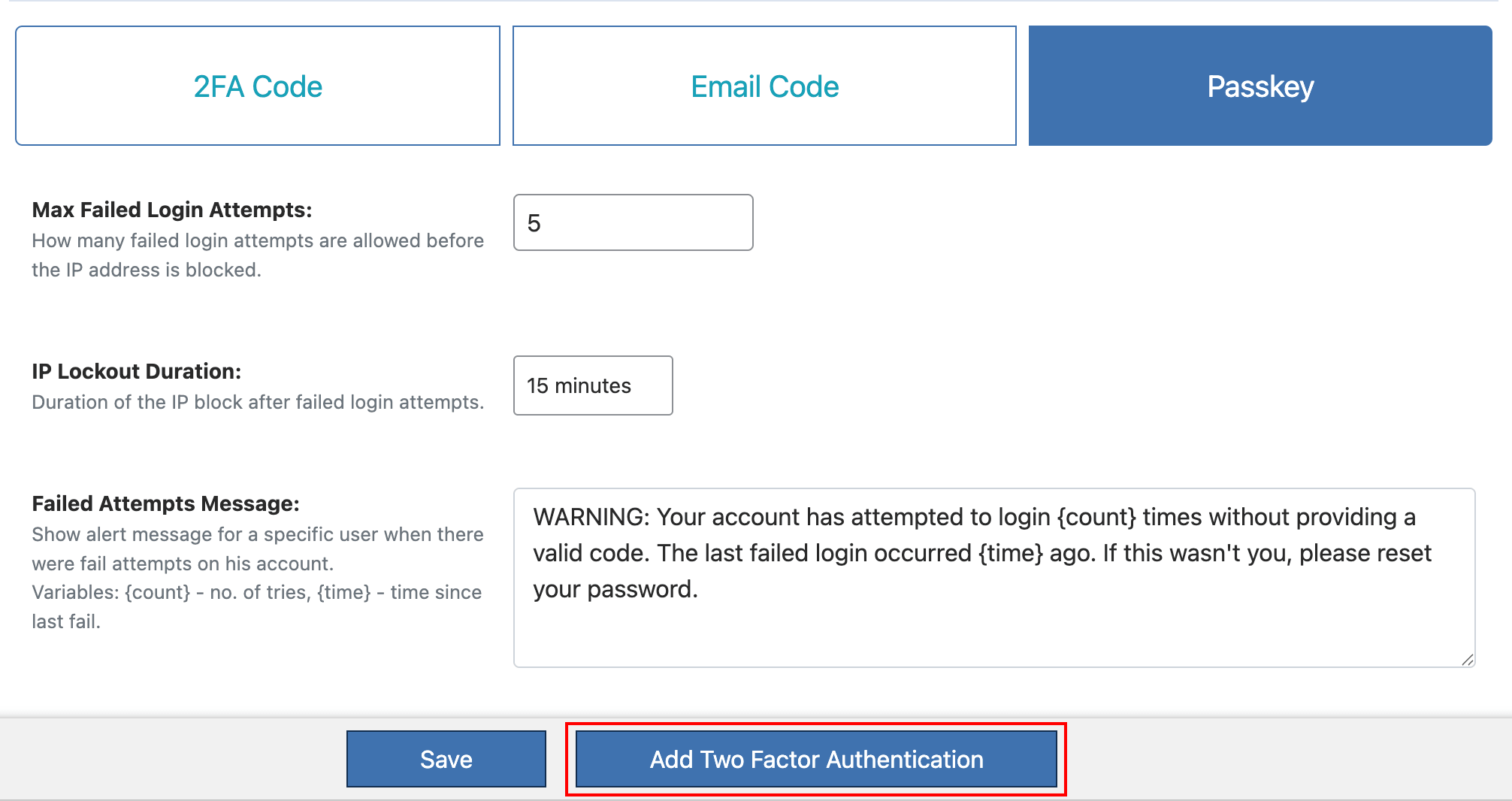 WP Ghost Add Two-Factor Authentication button for the 2FA Code method