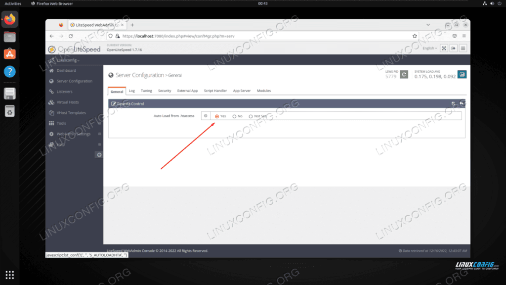 OpenLiteSpeed Server Configuration Rewrite Control with Auto Load from htaccess set to Yes