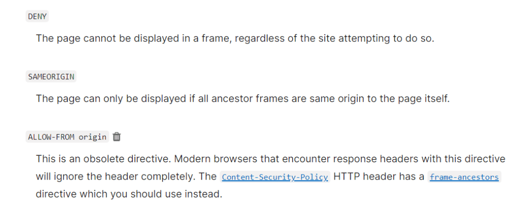 Browser console showing X-Frame-Options error when loading an external PDF in an iframe