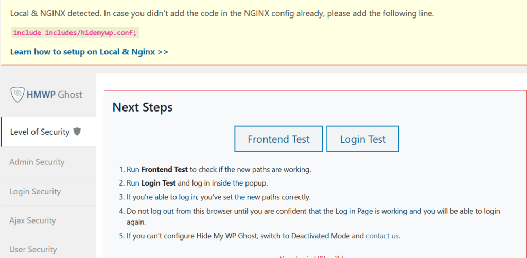 WP Ghost notification showing the include line to add to Local by Flywheel config