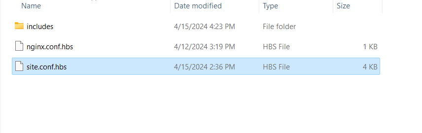 Local by Flywheel site folder showing the conf/nginx/site.conf.hbs file location
