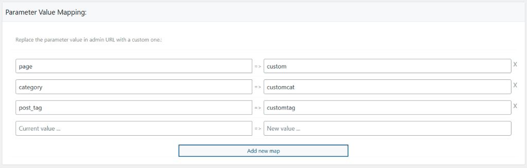 WP Ghost Admin Mapping Parameter Value Mapping section showing value customization fields