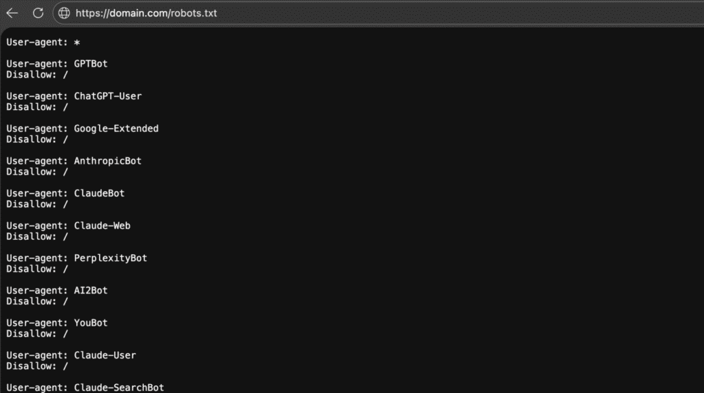 Robots.txt automatically updated with blocked AI crawler user agents