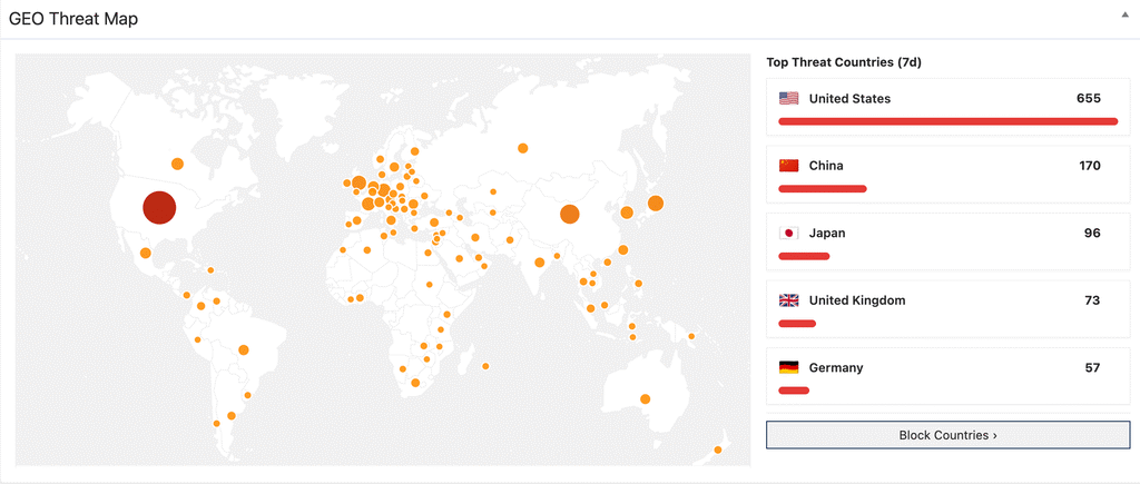 GEO Threat Map Showing the global threats on the map in the last 7 days
