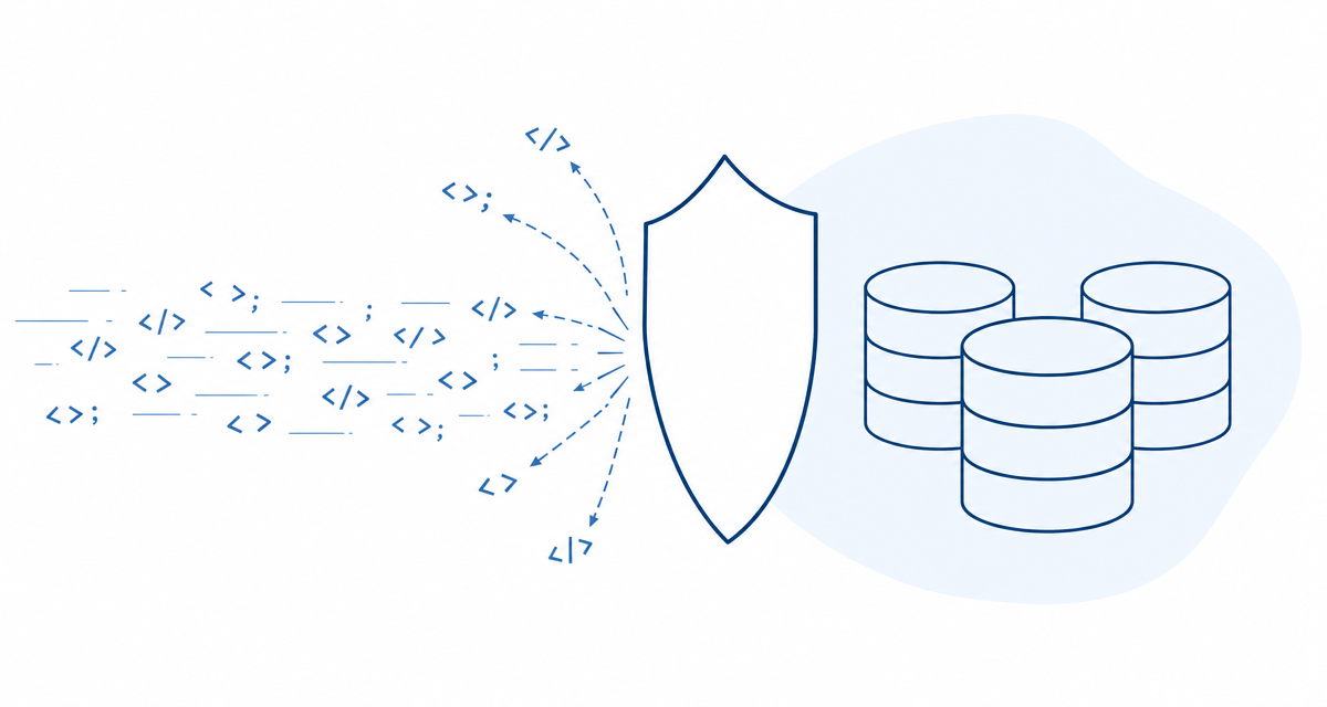 Malicious database code stopped by a shield before it reaches a WordPress database